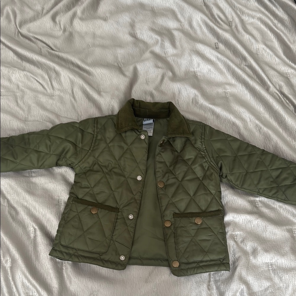 Green Puffer Jacket with Quilted Design
